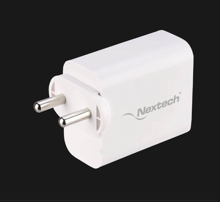 Nextech 65 W Type A & Type C 2-Port Fast Charger (Adapter Only, Universal Compatibility, White)