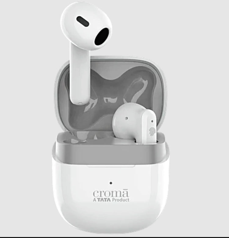 Croma TWS Earbuds with Environmental Noise Cancellation (IPX4 Waterproof, Fast Charging, White and Grey), 1 Unit
