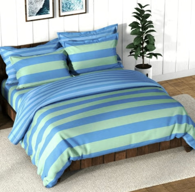 Nautica Bristol Cotton Double Bedsheet (160 TC, Blue, Green)
