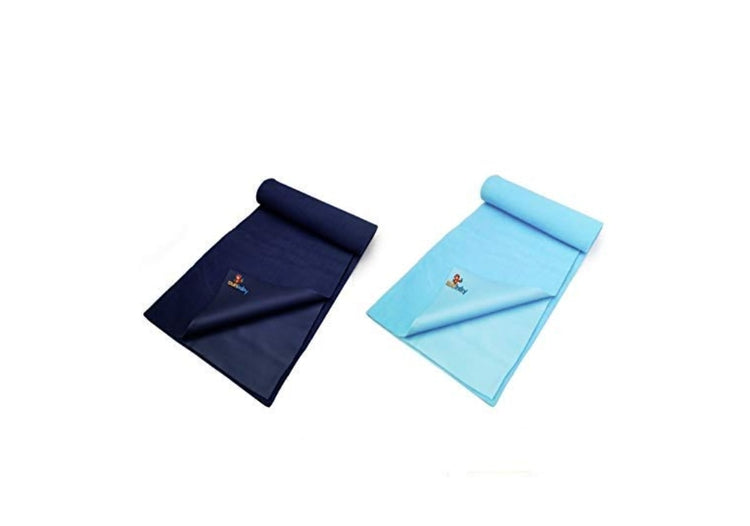 Sunbaby Water Proof and Reusable Mat Bed Protector Absorbent Dry Sheets for Baby Navy Blue with Sky Blue, Small