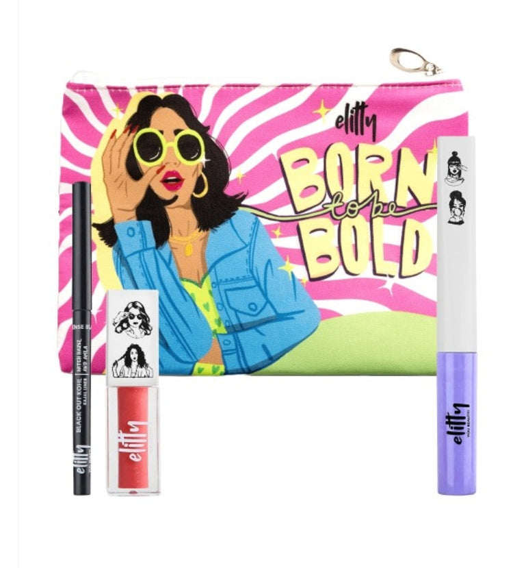 Elitty Born To Be Bold Makeup Gift Set - Eyeliner 4g + Lip Gloss 4g + Kajal 0.27g