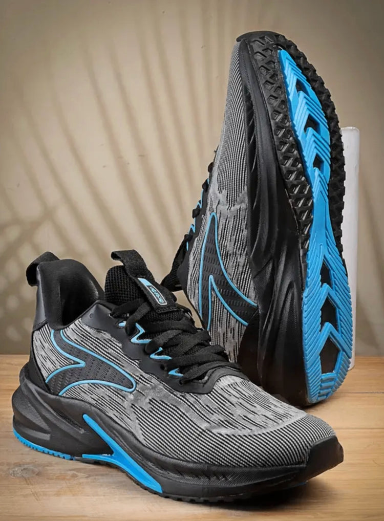 action  N-801 Comfortable Breathable Lightweight Trendy Sports Lace Ups Running Shoes Running Shoes For Men Black, Blue , 9