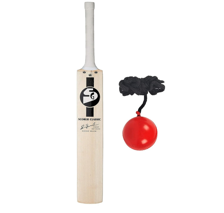 SG Scorer Classic Kashmir Willow Cricket Bat Size: Size 6,Leather Ball & Iball with Cord, Adult