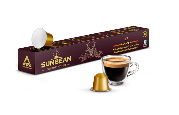 (5qty) SUNBEAN Panagiri Gourmet Coffee Capsules Box | Intensity - 8 | Nespresso® Compatible | Single Serve | Medium Roast | Pack of 10