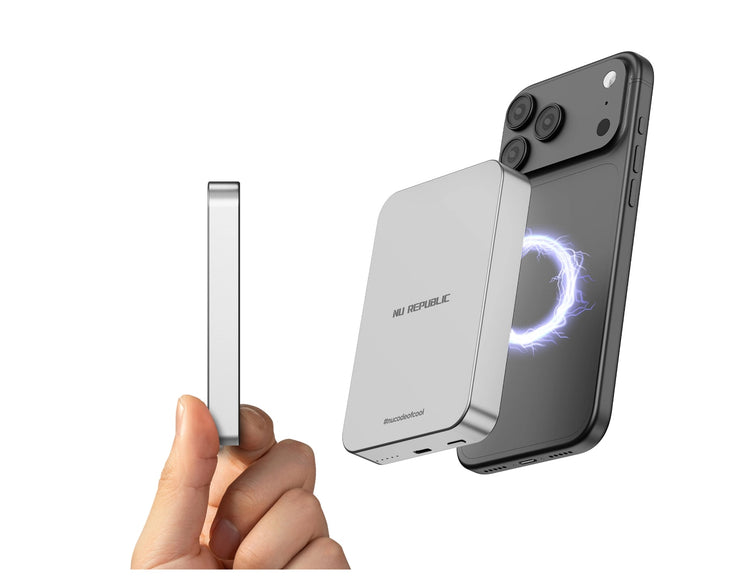 Nu Republic 10000 mAh 22.5 W Wired & Wireless With MagSafe Compact Pocket Size Power Bank Silver, Lithium Polymer, Fast Charging for Mobile, Earbuds, Smartwatch, Tablet