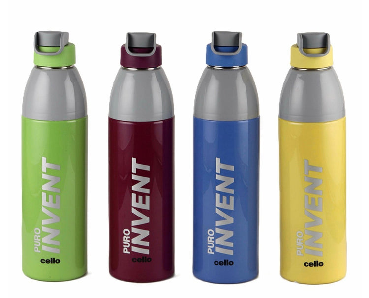 Cello Puro Steel Invent Insulated Bottle 680 ml (Assorted) - Pack of 5